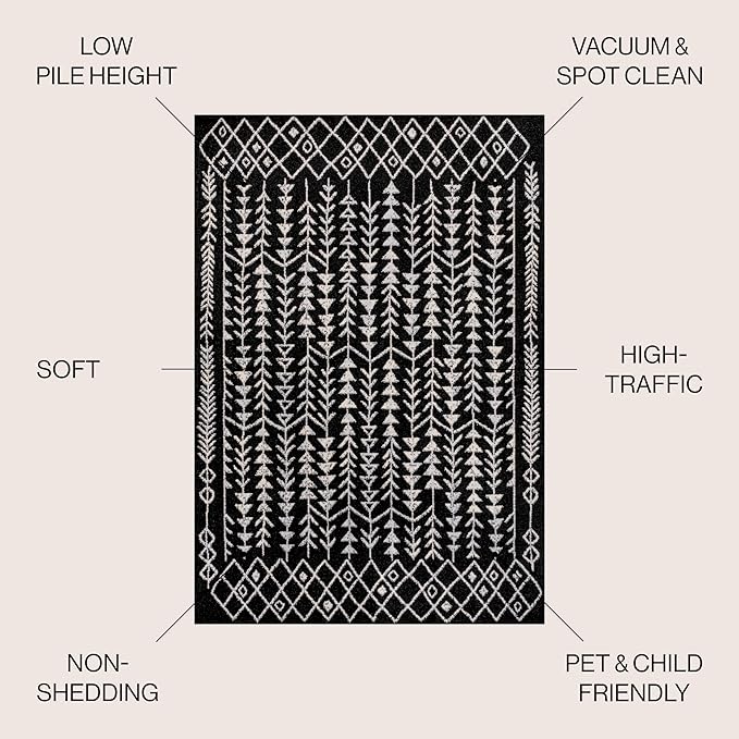 JONATHAN Y Ziri Moroccan Geometric Black/Cream Indoor Area Rug, 3x5, Bohemian, Scandinavian, Easy-Cleaning for Living Room, Bedroom, Kitchen, Pet Friendly, Non-Shedding (MOH210C-3)