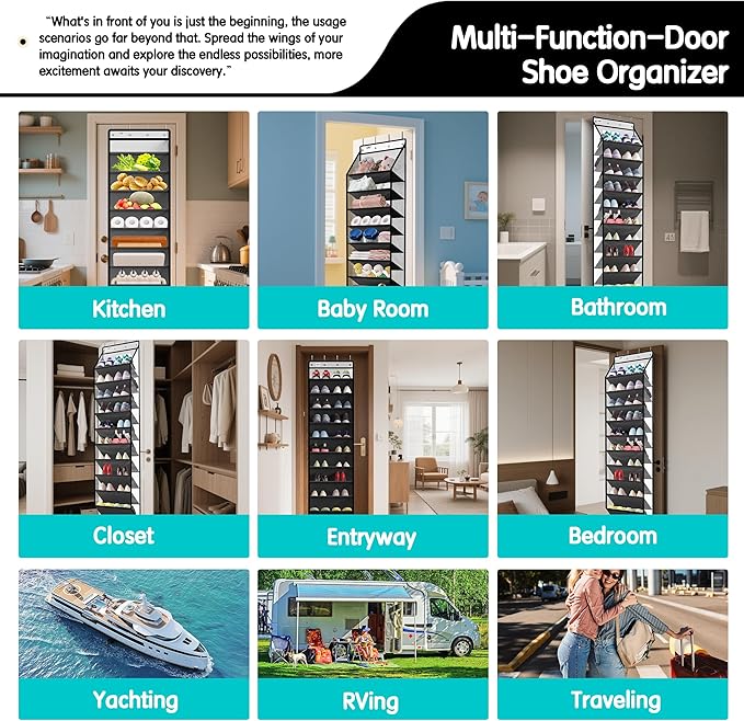 10 Tier Hanging Shoe Rack - Heavy Duty Behind The Door Hanging Shoe Rack, Sturdy Oxford Cloth, 20+ Pairs Over The Door Shoe Cabinet for Boots and Sneakers - Save 50% Closet Space! (Piano White)