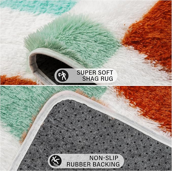 Checkered Rug 6x9 for Living Room, Colorful Modern Shag Rug Washable Non-Slip Large Area Rug Super Soft Indoor Fuzzy Carpet Fluffy Rugs for Bedroom Home Aesthetic Decor