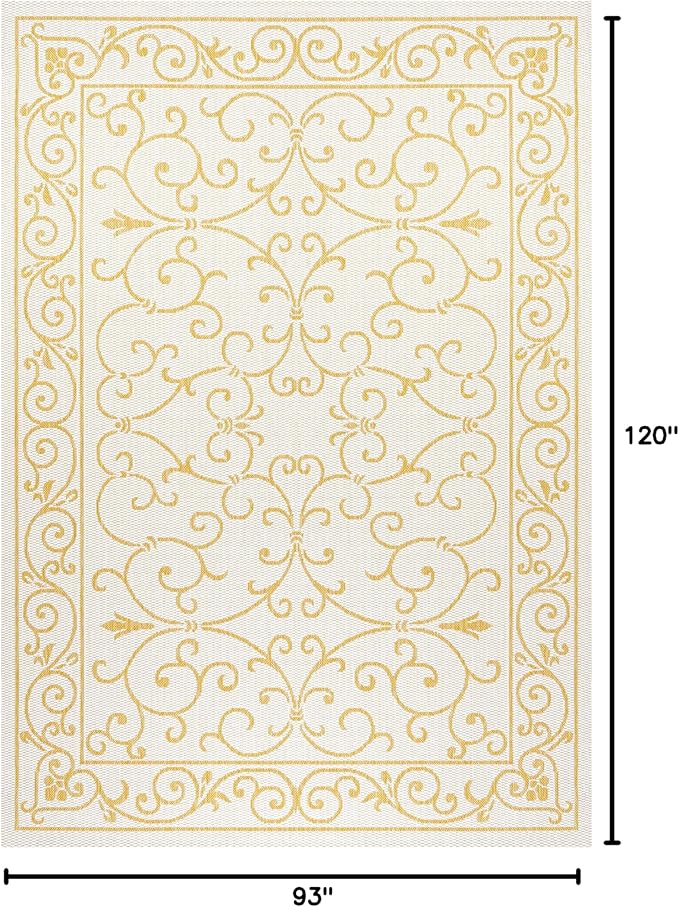 JONATHAN Y Vintage Filigree Indoor Outdoor Area Rug 8X10 Cream/Yellow, Charleston Textured Weave for Backyard, Patio, Porch, Easy-Cleaning, High Traffic, Pet-Friendly, Non-Shedding (SMB106M-8)