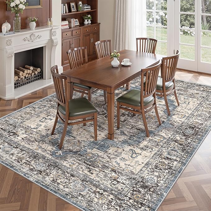 6x9 Area Rugs for Living Room,Super Soft Ultra-Thin Stain Resistant Machine Washable Rugs for Bedroom,Non-Slip Backing Large Area Rug(Blue/Black,6'x9')