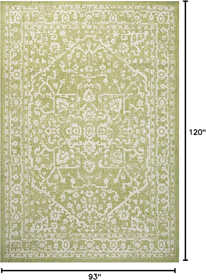 JONATHAN Y Boho Medallion Indoor Outdoor Area Rug 8X10 Green/Cream, Malta Textured Weave for Backyard, Patio, Porch, Easy-Cleaning, High Traffic, Pet-Friendly, Non-Shedding (SMB104D-8)