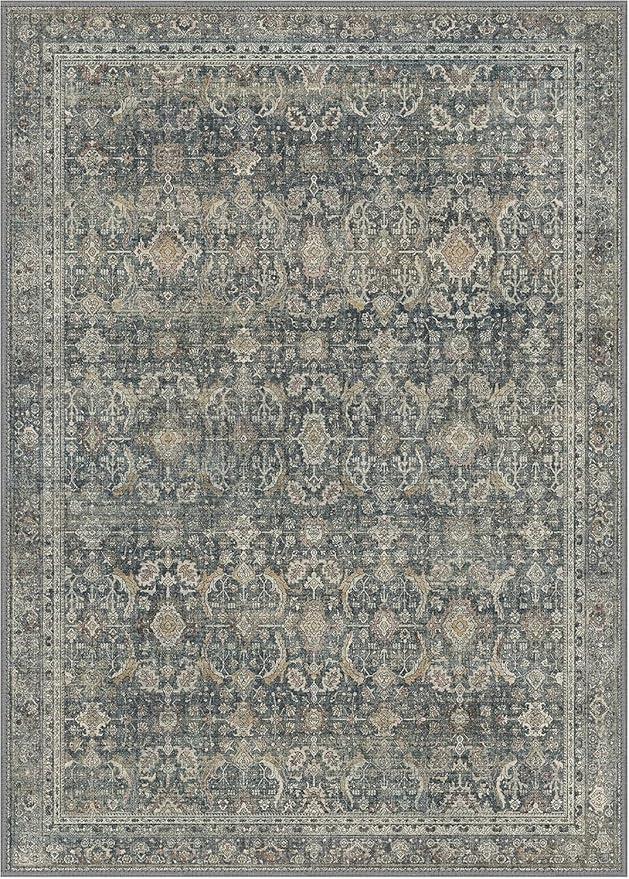 Bavni Washable Rugs 8x10 Area Rug for Living Room Bedroom, Washable Rug Vintage Print Carpet, Low Pile Lightweight Mat with Non Slip Backing,Deep