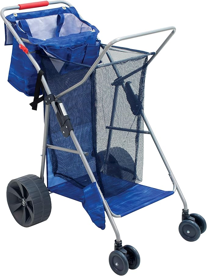 Rio Beach Wonder Wheeler Deluxe Utility, Lawn, and Beach Foldable Cart, Blue