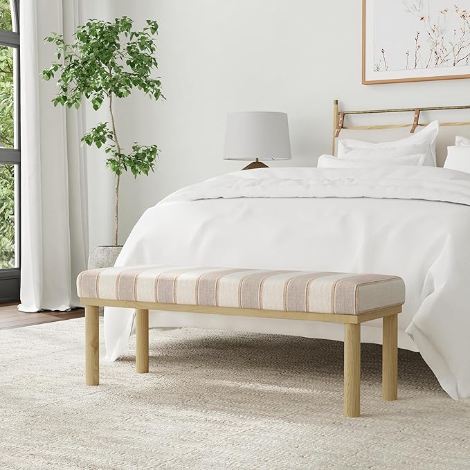 HomePop Oslo Decorative Bench -Wide Tan Stripe