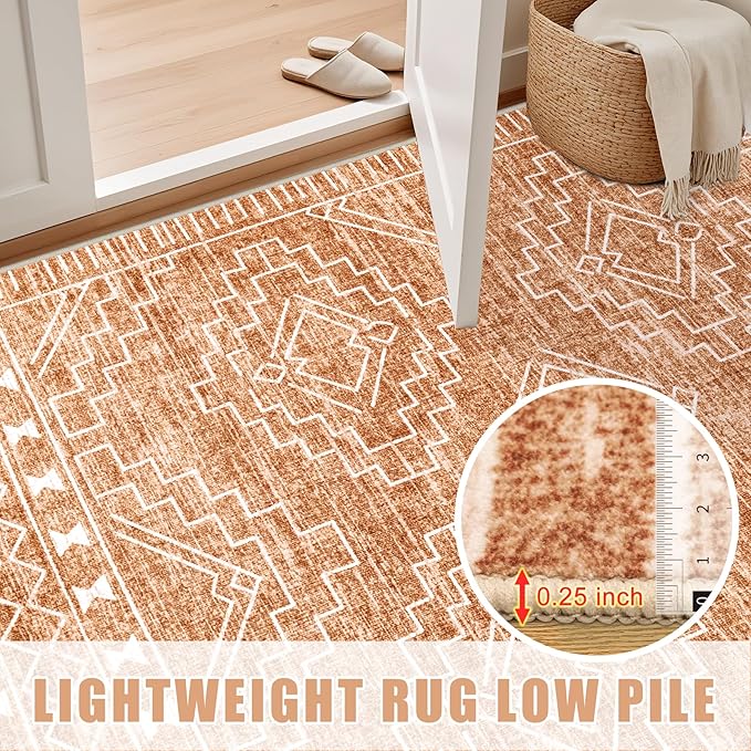 10x14 Area Rugs Living Room Rug: Washable Rug Neutral Lagre Soft Thin Carpet Indoor Floor Non Slip Boho Geometric Moroccan Carpets for Bedroom Dining Room Farmhouse Nursery Office - Dark Brown