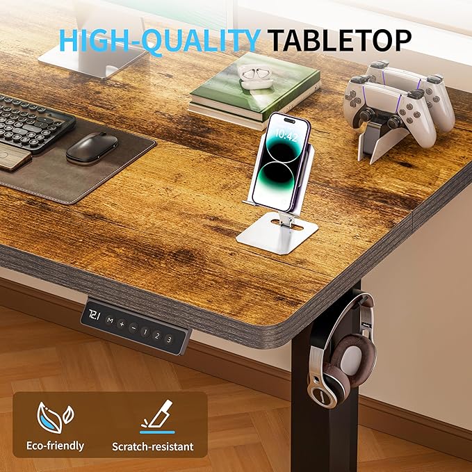 BIZUM Electric Standing Desk, 55" x 24" Height Adjustable Desk, Rustic Brown Sit to Stand Desk Memory Gaming Computer Workstation for Home Office