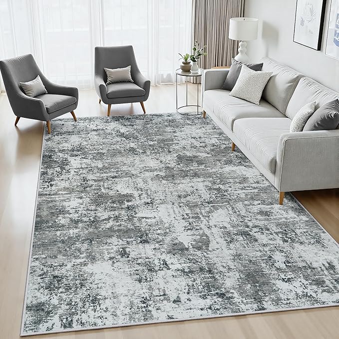 5x7 Area Rugs Living Room Rug Modern Abstract Neutral Washable Rugs Non Slip Soft Carpet Large Area Rug Low Pile Stain Resistant Non Shedding for Bedroom Nursery Dining Room Home Office Gray