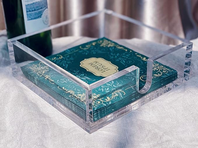 IEEK Acrylic Luncheon Napkin Holder,Decorative Napkin Tray for Dining Table and Kitchen,Clear Flat Napkin Holders Tissue Dispenser,7.1 x 7.1 x 2.6 inches