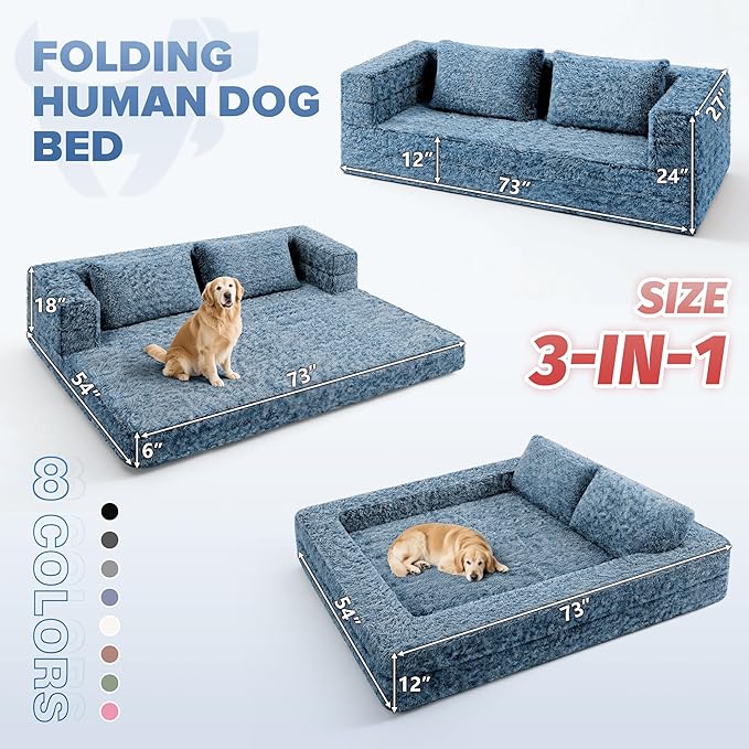 HABUTWAY Convertible Sofa Bed,3-in-1 Folding Futon Sofa Bed with Pillow, Foldable Sleeper Sofa Bed with Removable Cover,Plush Boneless Floor Chair Couch Lounge for Living Room,(Queen,Blue)