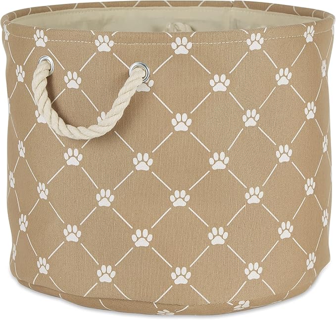 Bone Dry Pet Storage Paw and Bone, Trellis Collection, Small Round, 9x12x12, Taupe
