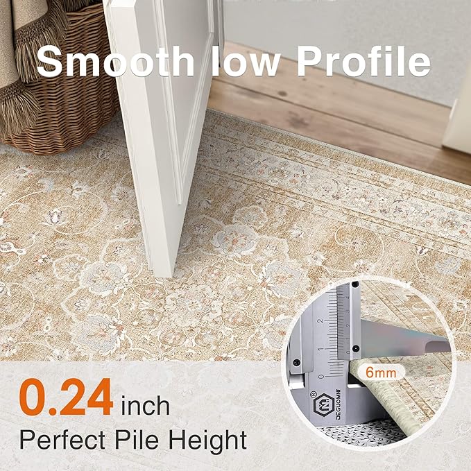 HUGEAR Entryway Machine Washable Area Rugs 2x3 Vintage Beige Brown Small Neutral Style Non Slip Stain Resistant Low Pile Throw Carpet for Hallway Kitchen Retro Aesthetic Modern Decor