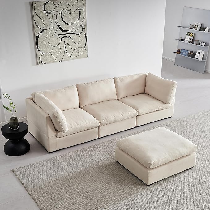 Modern L-Shaped Sectional Sofa with Chaise Lounge Furniture Set , Minimalist Style Comfy Chenille Upholstery Corner Couch with Throw Pillows ,Free Combination Convertible Sofa&Couches for Living Room