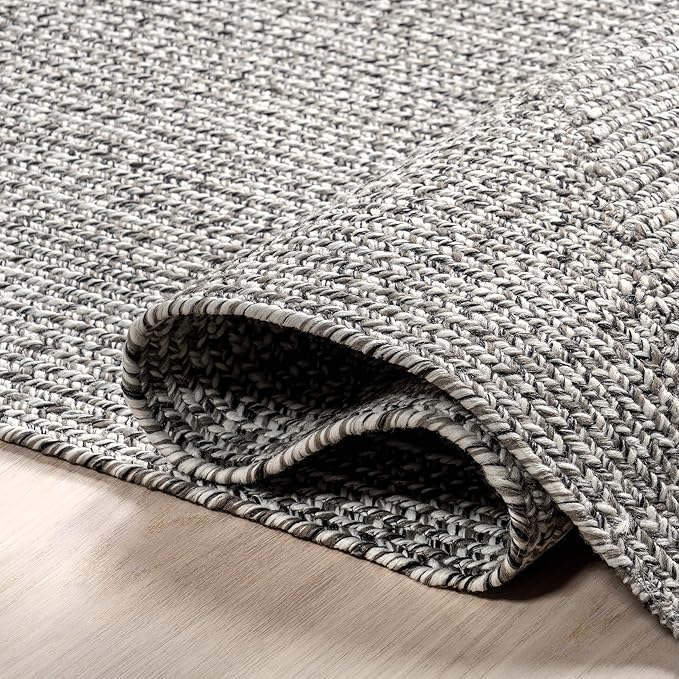 nuLOOM 2' x 12' Solid Hand Braided Indoor/Outdoor Area Rug, Pet-Friendly, High Traffic, Weather Resistant, for Patio, Balcony, Bedroom, Living, Dining Room, Wynn Salt and Pepper