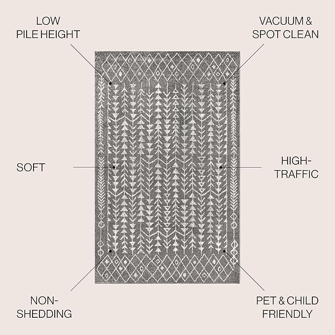 JONATHAN Y Ziri Moroccan Geometric Gray/Cream Indoor Area Rug, 3x5, Bohemian, Scandinavian, Easy-Cleaning for Living Room, Bedroom, Kitchen, Pet Friendly, Non-Shedding (MOH210B-3)
