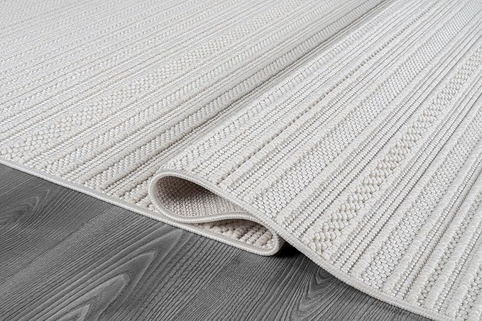 Micro Loop Indoor Rug White 8x10 Boho Geometric Neutral Area Rugs for Living Room Soft Luxury Modern Low and High Pile Durable Stain Resistant Non-Shedding Indoor Area Carpet 8 x 10