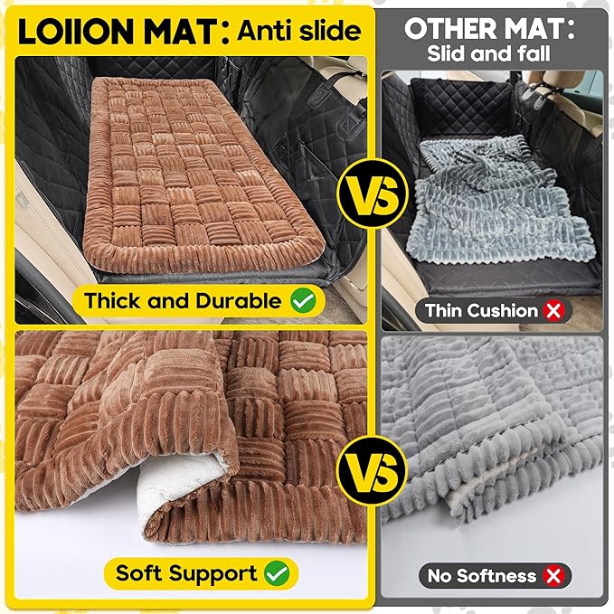 Dog Car Bed Mat, Non-Slip Backseat Extender Pet Blanket, Plaid Dog Bed for Trucks, Sedans & Large SUVs, Chew-Resistant Travel Pad for Dogs, Easy Clean & Scratch-Proof & Comfort竊?6"x28.7" Brown
