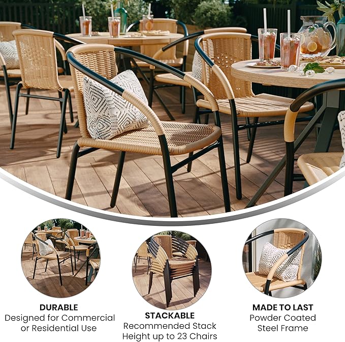 Flash Furniture Lila 2 Pack Beige Rattan Indoor-Outdoor Restaurant Stack Chair