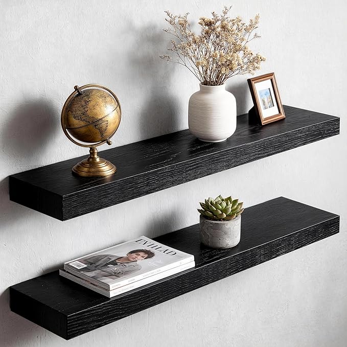 Floating Shelves for Wall(Set of 2)-36 Inch Black Wood Wall Shelf with Invisible Brackets for Bathroom,Bedroom,Drawingroom,Kitchen for Decor(Black,2pcs)