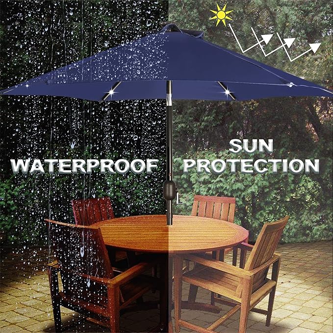 Blissun 7.5 ft Solar Umbrella, 18 LED Lighted Patio Umbrella, Table Market Umbrella