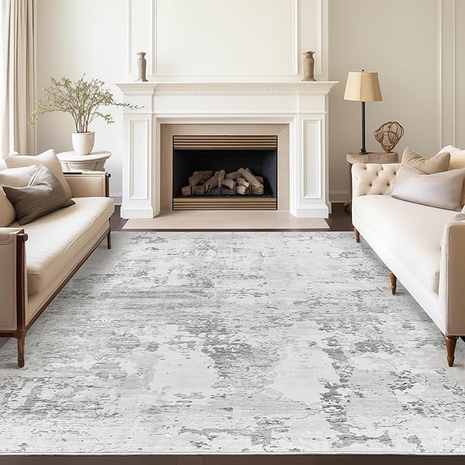 Art&Tuft Washable Rug, Anti-Slip Backing Abstract Area Rugs, Stain Resistant Rugs for Living Room, Foldable Machine Washable Area Rug(Grey, 8'x10')