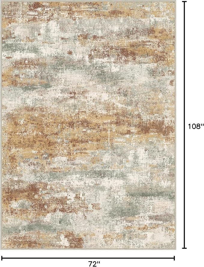 Area Rugs 6x9 for Living Room Bedroom, Modern Abstract Machine Washable Rug, Soft Low Pile Floor Cover with Non Slip Backing for Dining Room, Orange Green