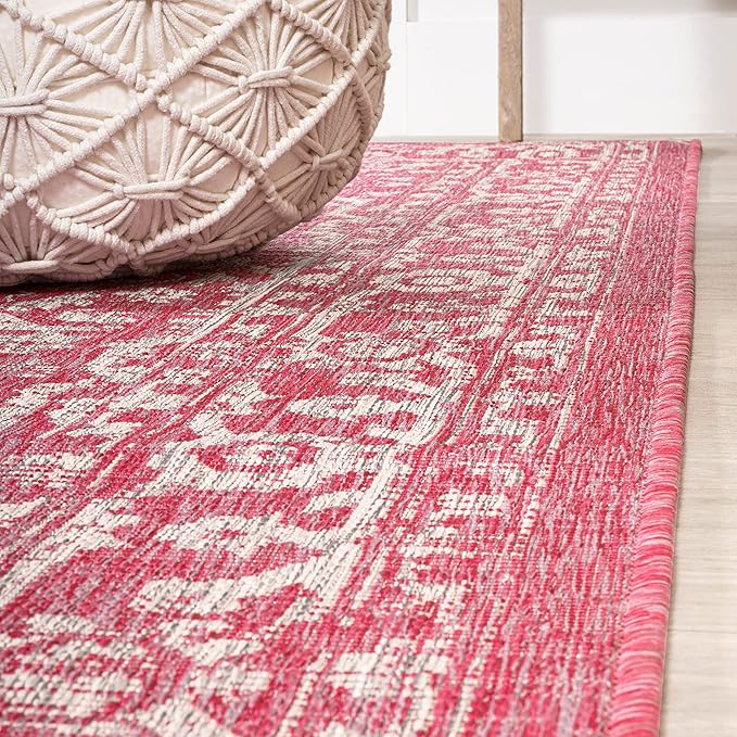 JONATHAN Y Boho Medallion Indoor Outdoor Area Rug 3X5 Fuchsia/Light Gray, Malta Textured Weave for Backyard, Patio, Porch, Easy-Cleaning, High Traffic, Pet-Friendly, Non-Shedding (SMB104E-3)