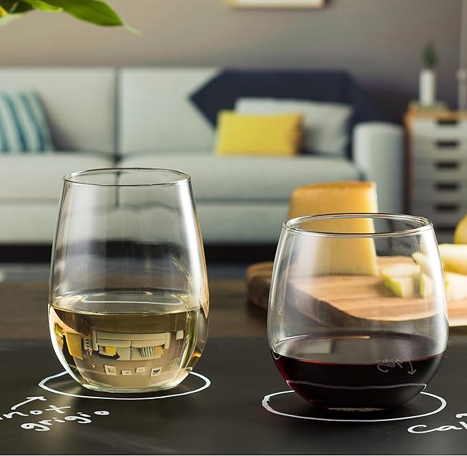 Libbey Stemless Wine Glasses Set of 12, Dishwasher Safe Set Of Wine Glasses, Perfect for Cocktails, Water, and Outdoor Glassware