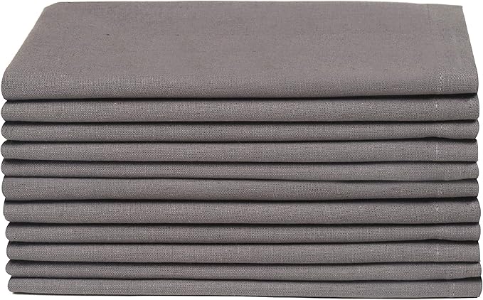 Bedding Craft Everyday Cotton Cloth Napkins Set of 12 – 18x18 Charcoal with Mitered Corners & Generous Hem – Machine Washable Dinner Napkins for Weddings, Cocktails & Dining