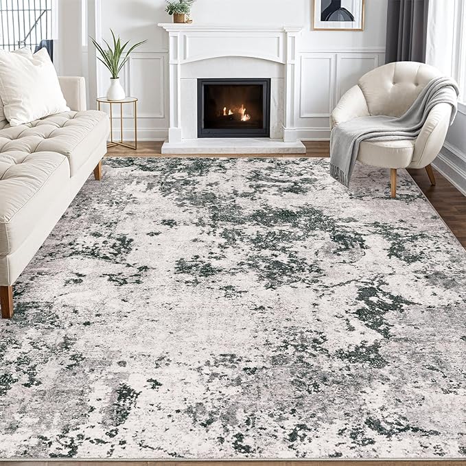 Area Rugs for Living Room: 6x9 Abstract Washable Rug Large Soft Stain Resistant Non-Slip Backing for Bedroom Dining Room Indoor Home Office Carpet for Kids Pet Friendly Families - Dark Grey