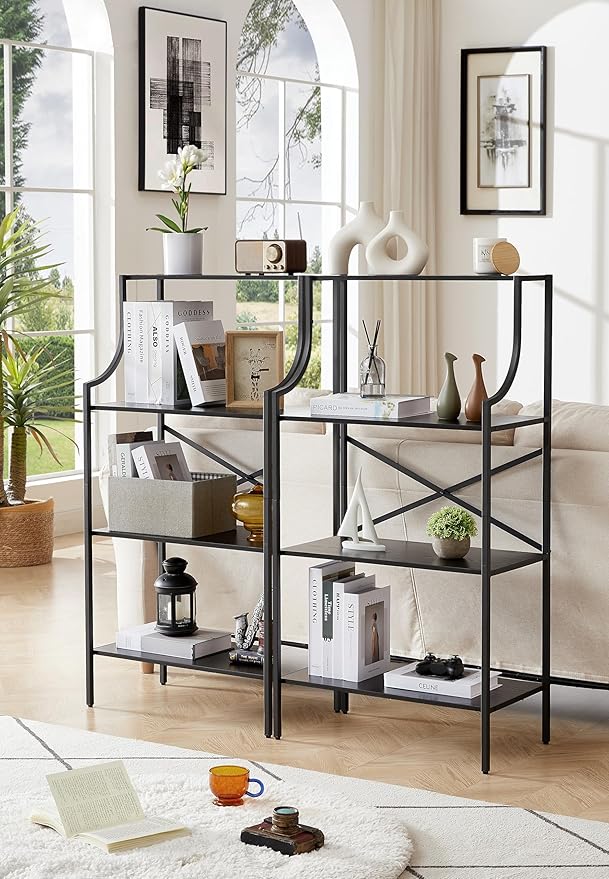4 Tier Bookshelf, Entryway Standing Shelf Units with Storage, Small Bookcases with Open Shelves, Home Storage Shelving for Bedroom, Study, Living Room, Wood Black