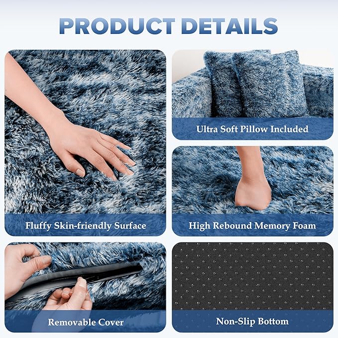HABUTWAY Convertible Sofa Bed,3-in-1 Folding Futon Sofa Bed with Pillow, Foldable Sleeper Sofa Bed with Removable Cover,Plush Boneless Floor Chair Couch Lounge for Living Room,(Queen,Blue)