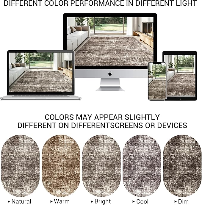 LEPEII 8x10 Area Rugs, Machine Washable Low Pile Rugs for Living Room, Modern Abstract Area Rugs for Bedroom, Large Area Rug with Non-Slip Backing for Dining Room-Brown/Multi