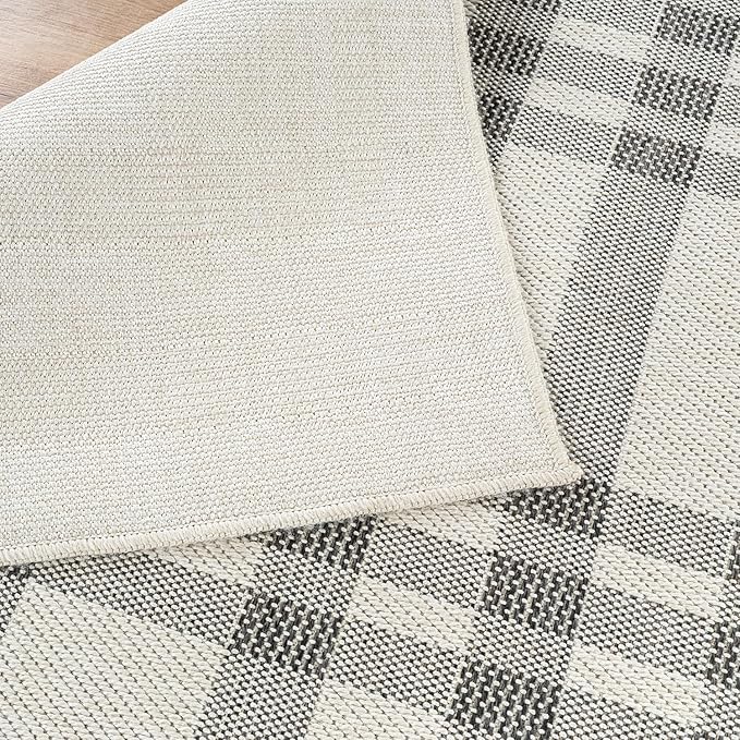 CAMILSON Easy Jute Rug 4x6, Indoor Outdoor Off-White Color Fiber Area Rugs for Living Room Patio and Dining Room Rug, Checkred Boho Woven Design, Easy-Cleaning, Washable Outside Carpet (4 x 6)