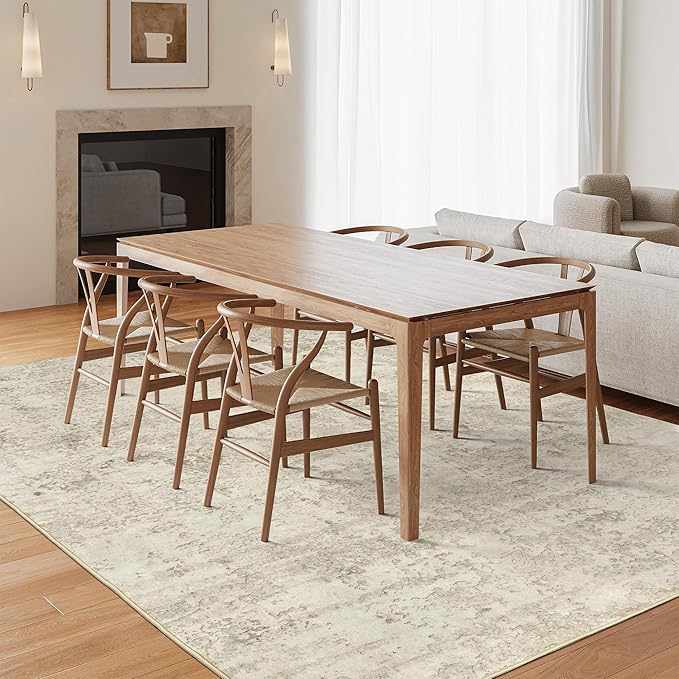Art&Tuft Washable Rugs 5x8, Anti-Slip Backing Abstract 5x8 Rug, Stain Resistant Rugs for Living Room, Foldable Machine Washable Area Rug (TPR53-Beige, 5'x8')