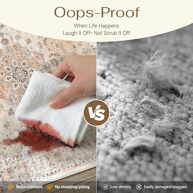 HUGEAR Machine Washable Hallway Runner Rugs 2x6 Vintage Orange Neutral Style Non Slip Stain Resistant Low Pile Throw Carpet for Bedroom Kitchen Retro Aesthetic Modern Decor