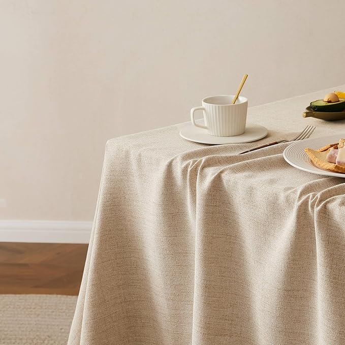 Linen Tablecloth with Tassels, Farmhouse Style Beige Tablecloth, Water Resistant Burlap Tablecloths for Round Table, 52 Inch Round Natural