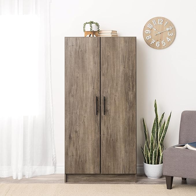 Prepac Elite Tall Garage Storage Cabinet & Pantry Storage Cupboard, 2-Door Freestanding Bathroom or Pantry Cabinet with Adjustable Shelves, 16" D x 32" W x 65" H, Drifted Gray
