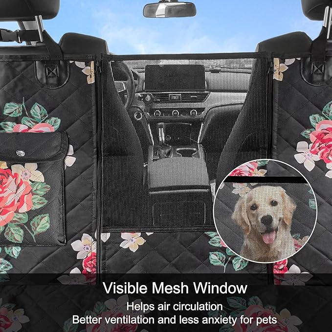Femuar Dog Car Seat Cover, Waterproof Nonslip Pet Seat Cover for Back Seat with Storage Pockets Mesh Visual Window, Heavy Duty Scratchproof Pet Dog Seat Cover Hammock for Cars Trucks and SUVs