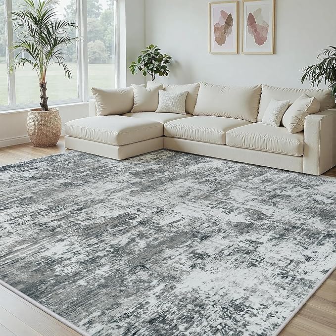 5x7 Area Rugs Living Room Rug Modern Abstract Neutral Washable Rugs Non Slip Soft Carpet Large Area Rug Low Pile Stain Resistant Non Shedding for Bedroom Nursery Dining Room Home Office Gray