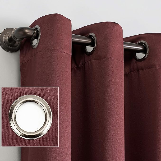 Sun Zero Nordic 2-pack Theater Grade Extreme 100% Blackout Grommet Curtain Panel Pair, 52" x 63", Wine