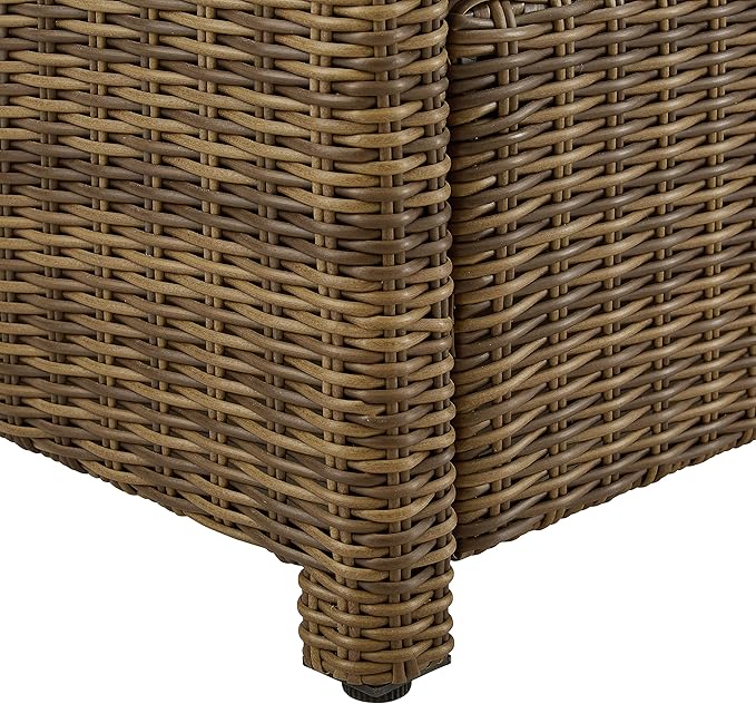Crosley Furniture Bradenton Wicker Outdoor Ottoman Foot Rest for Patio, Deck, Porch, Brown with Gray Cushions