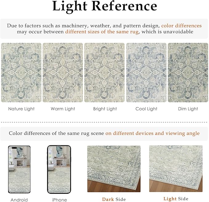 HUGEAR Machine Washable Area Rugs 6x9 Vintage Sage Green Living Room Bedroom Rug Neutral Style Non Slip Stain Resistant Low Pile Throw Carpet for Home Retro Aesthetic Modern Decor