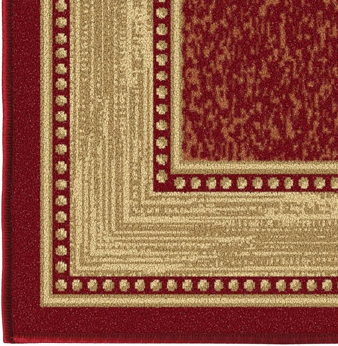 Ottomanson Hallway Runner Rug 1'10" x 6' Non Slip Border Area Rugs Easy to Clean Laundry Rug Runner Durable & Pet Friendly Floor Carpet Runners for Hallways Entryway Living Room Kitchen Bathroom, Red