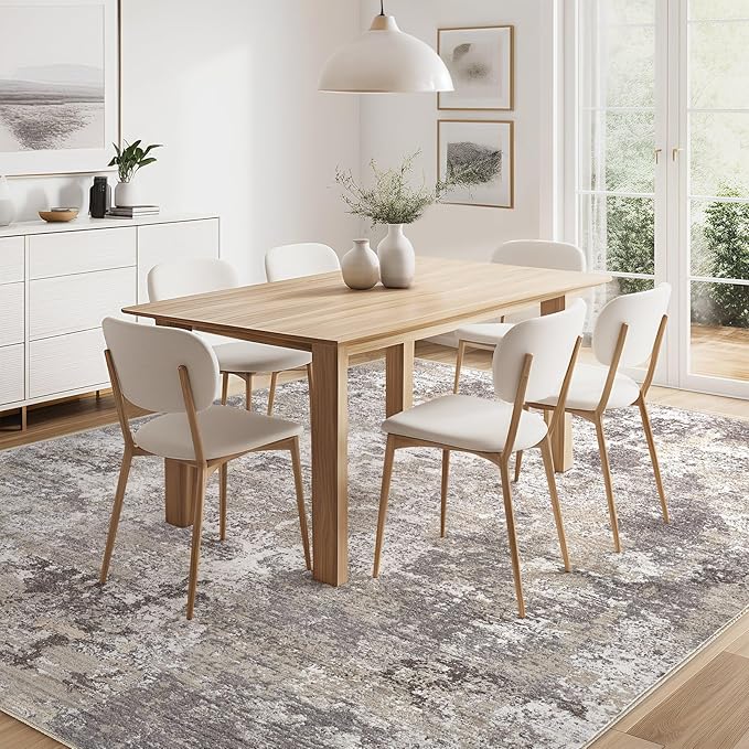 Area Rugs for Living Room: 5x7 Abstract Washable Rug Modern Neutral Large Soft Stain Resistant Non-Slip Backing Machine Table for Bedroom Dining Room Indoor Home Office Carpet - Light Brown