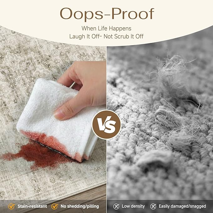 HUGEAR Washable 2x3 Entryway Area Rugs Retro Beige Small Vintage Distressed Non Slip Stain Resistant Low Pile Neutral Throw Carpet for Bedside Kitchen Entryway Home Decor