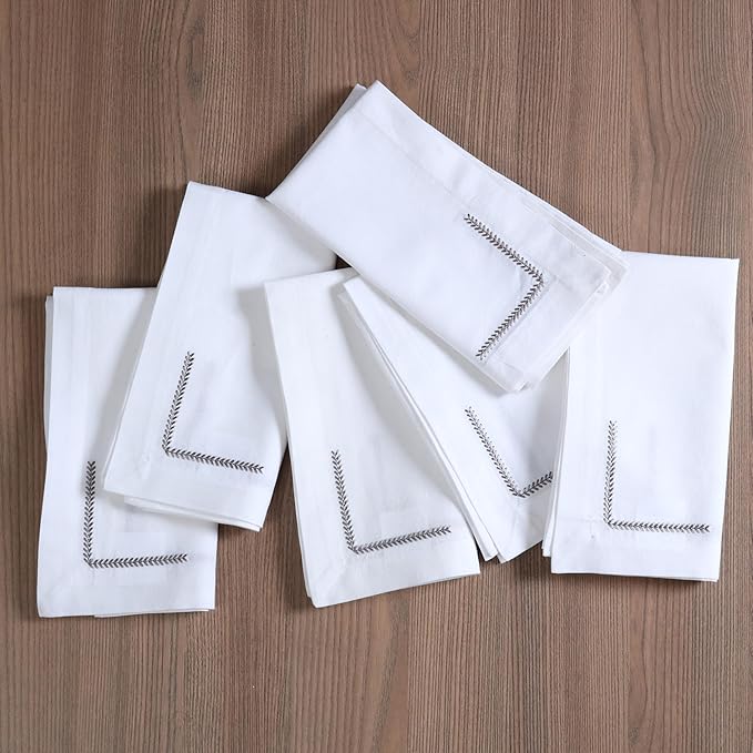 Bedding Craft Cotton Cloth Dinner Napkins Set of 12 – 18x18 with Decorative Embroidery & Selvedge – Machine Washable Fabric Napkins for Weddings, Baby Showers, Christmas & Easter