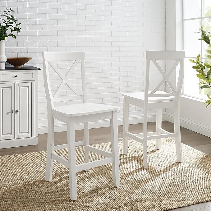 Crosley Furniture X-Back Wood Counter Height Bar Stools Set of 2, White, 24-inch