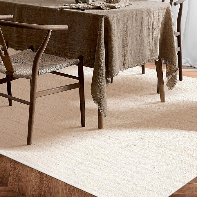 Hausattire Hand Woven Jute Braided Rug, 4'x6' ??Off White, Reversible Boho Entry Area Rugs for Kitchen, Living Room I Farmhouse Indoor Outdoor Decorative Floor Rug, 48x72 Inches