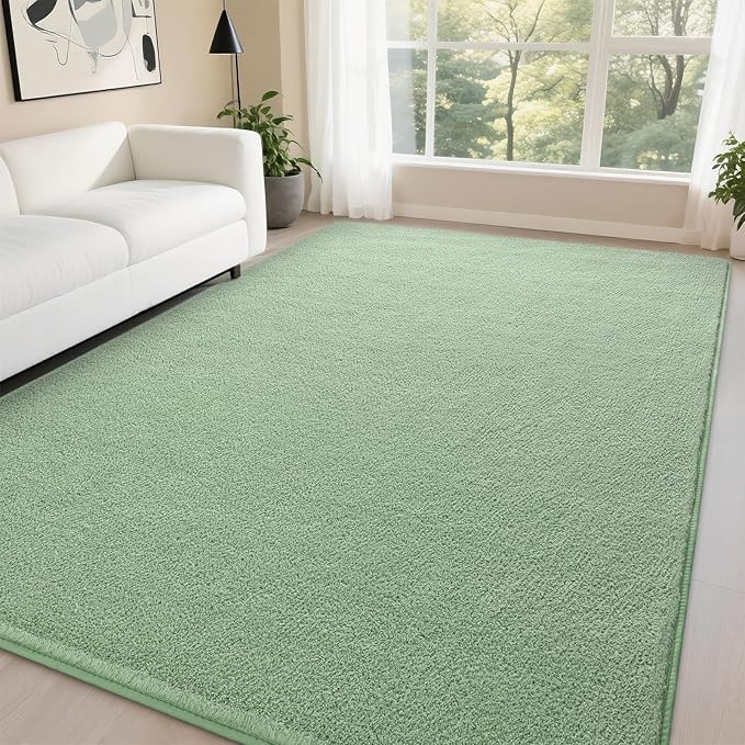 DweIke 5x7 Light Green Area Rugs for Bedroom, Super Soft Living Room Rug, Thickened Memory-Foam Throw Carpet, Non-Slip and Washable Carpets for Kids Boys Girls Room Dorm Nursery Home Decor
